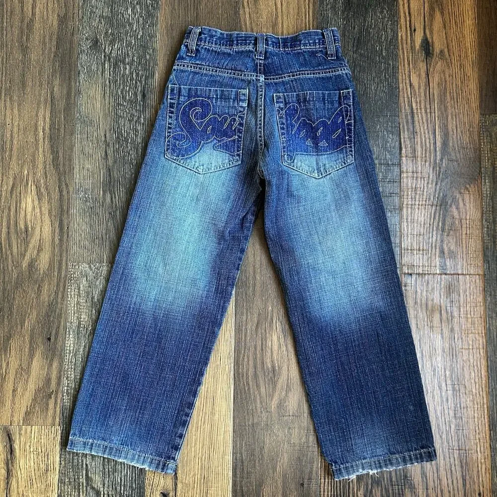 Southpole Boys Size 8 Baggy Jeans Y2K Embroidered Pockets Denim Streetwear